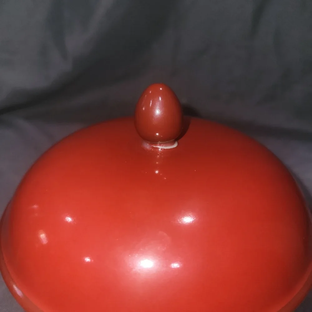 Vintage 1979 Oriental Estee Lauder porcelain Red trinket dish Powder Cosmetic